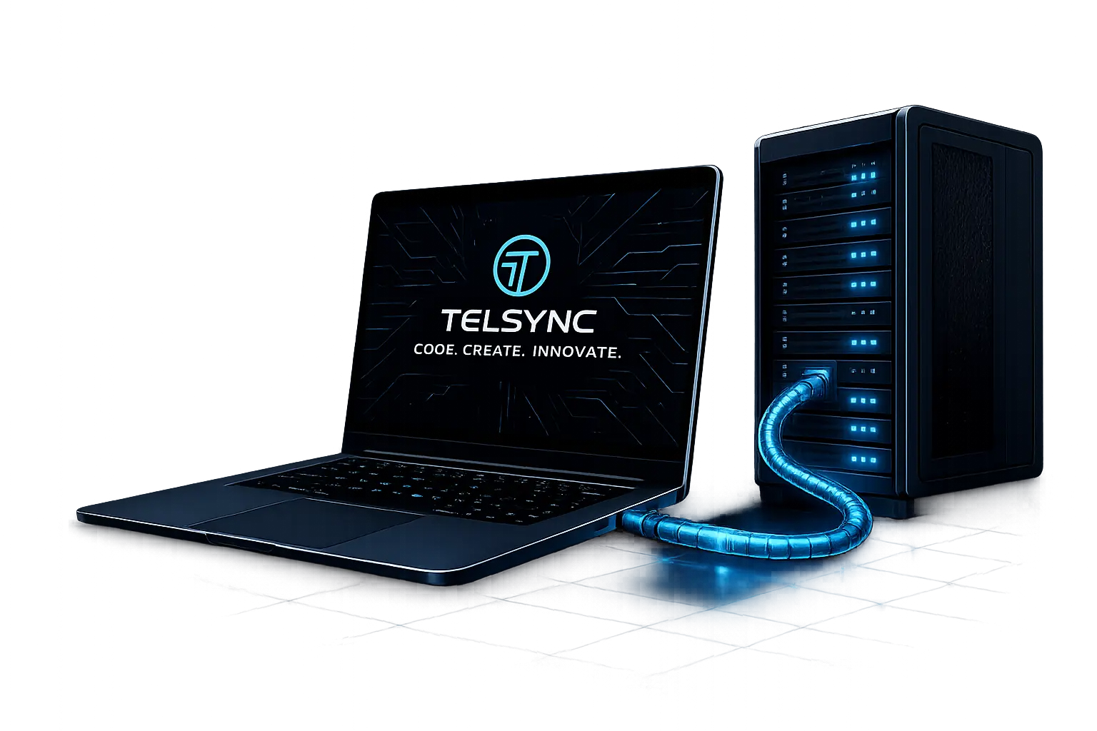 Laptop connected to server